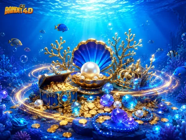 Adegan permainan Treasure Boat Fishing dengan tema petualangan laut
